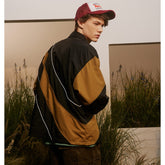 Unisex Jacket Spring and Autumn Retro Patchwork Contrast Color Stand-up Collar Coat